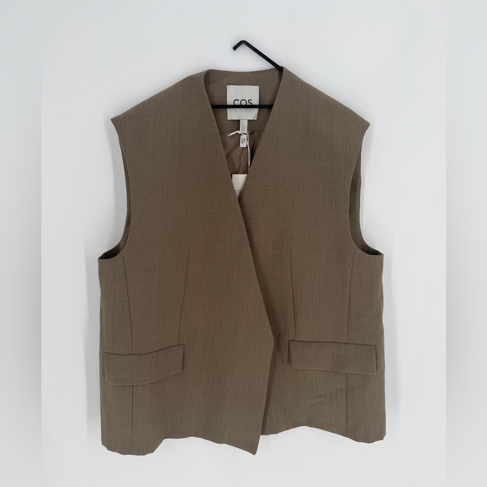 Cos Longline Wool Blend Twill Relaxed Fit Beige Waistcoat - Picture 2 of 6